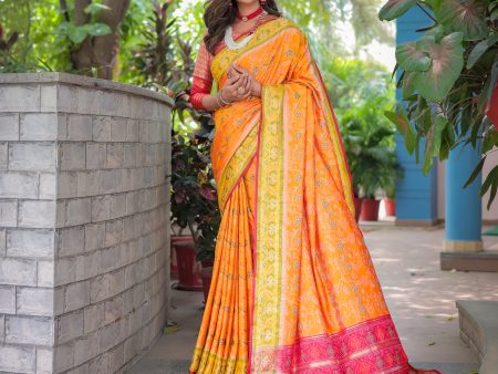 Sonakshi Women s Yellow Patola Silk Zari Woven Traditional Saree with Blouse Online Sale