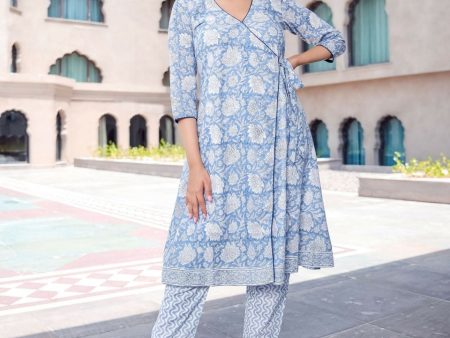 Aayaa Pure Muslin printed Kurti & Pant - Sky blue Cheap