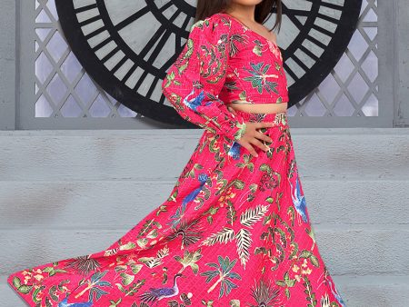 Sonakshi Girl s Pink Chinon Digital Print with Sequins Lehenga Choli Set Online now