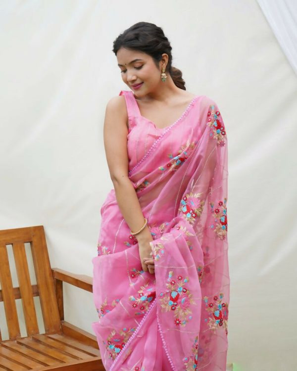 Vamsee Anamika Pink Organza Silk Saree on Sale