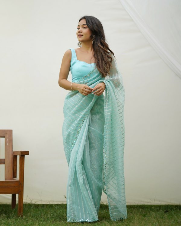 Vamsee Vijaysitara Sky Organza Saree Hot on Sale