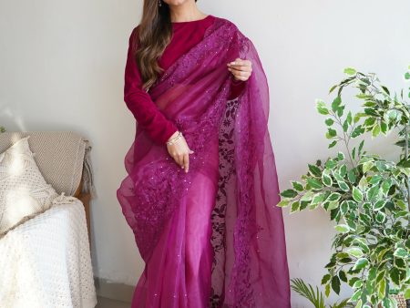 Vamsee Anushka Purple Organza Saree Sale