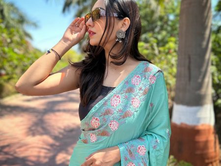 Vamsee Chinon Panchi Sea Green Shimmer Saree Online now