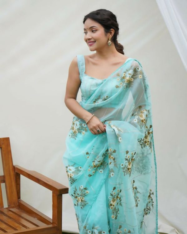 Vamsee Anamika Sky Organza Silk Saree Online Hot Sale