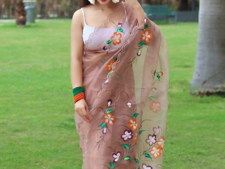 Vamsee Urmila Brown Organza Saree Online Sale