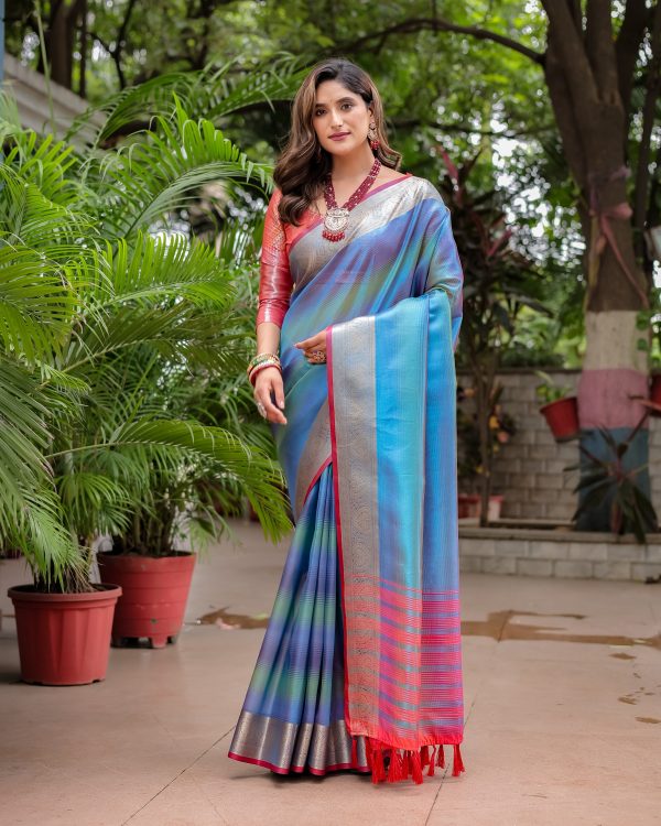 Sonakshi Women s Blue Banarasi Silk Zari Woven Traditional Saree with Blouse Online now