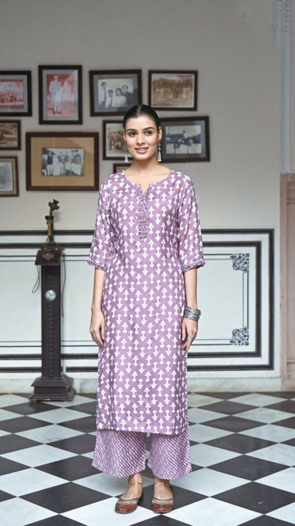 Aayaa Pure Muslin printed Kurti & Pant - purple For Cheap