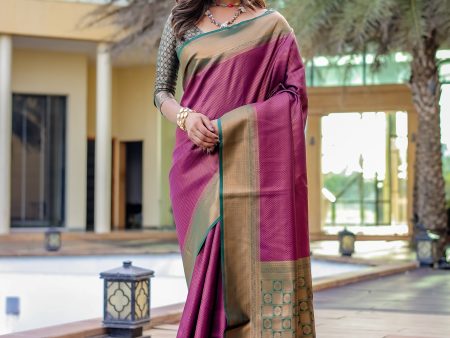 Sonakshi Women s Purple Kanjivaram Silk Zari Woven Traditional Saree with Blouse Online