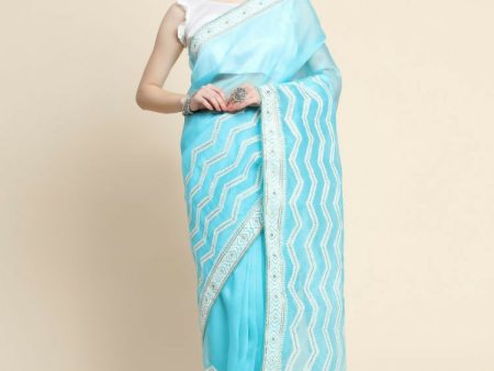 Vamsee Banno Lehriya Sky Organza Saree Discount