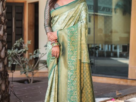 Sonakshi Women s Pista Dharmavaram Silk Zari Woven Traditional Saree with Blouse Sale