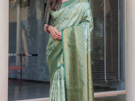 Sonakshi Women s Sea Green Dharmavaram Silk Zari Woven Traditional Saree with Blouse Supply