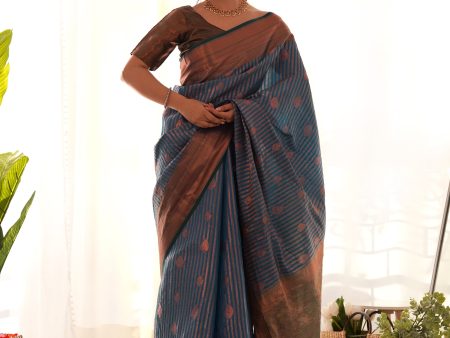 Sonakshi Women s Blue Kanjivaram Silk Zari Woven Traditional Saree with Blouse Online Hot Sale