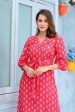 Aayaa Pure Muslin printed Kurti & Pant - Red pink Online Hot Sale