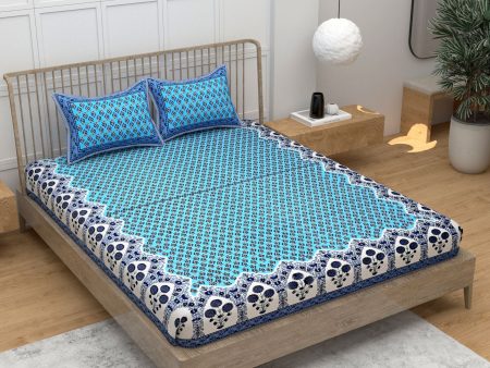 Blue Ethnic Motifs Cotton Bedsheet With 2 Zipper Pillow Covers - King Size by House of Ree Supply