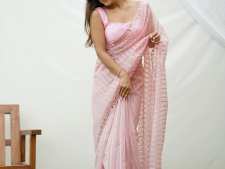 Vamsee Vijaysitara Baby Pink Organza Saree on Sale