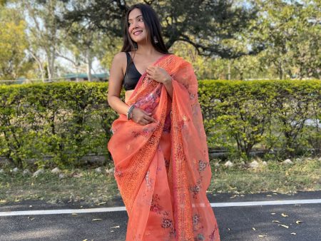 Vamsee Vidhi 1 Orange Organza Saree For Discount