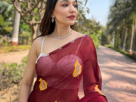 Vamsee Ashvini Maroon Chiffon Saree Online Sale