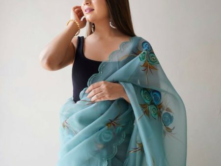 Vamsee Urvashi Blue Organza Saree Online now