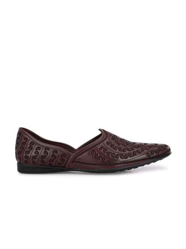 House of Pataudi Men Maroon Textured Mojaris Online Sale