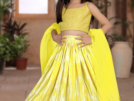 Sonakshi Girl s Yellow Silk Digital Print with Sequins Lehenga Choli With Dupatta Set Online Sale