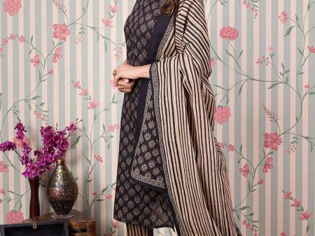 Ode by House of Pataudi Ethnic Motifs Printed Pure Cotton Kurta with Trousers & Dupatta For Discount