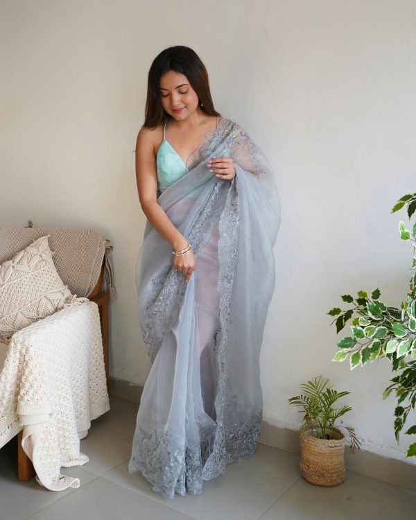 Vamsee Anushka Grey Organza Saree Online now