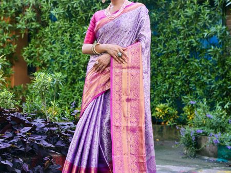 Sonakshi Women s Purple Banarasi Handloom Silk Zari Woven Traditional Saree with Blouse Sale