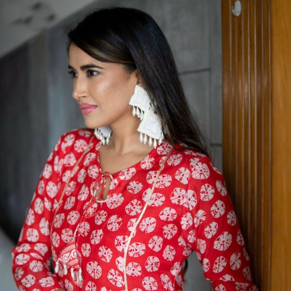 Aayaa Pure Muslin printed Kurti & Pant - Red For Cheap