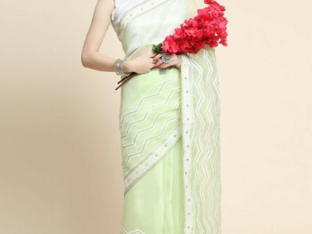 Vamsee Banno Lehriya Pista Green Organza Saree For Cheap