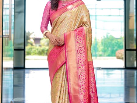 Sonakshi Women s Yellow Dharmavaram Silk Zari Woven Traditional Saree with Blouse Hot on Sale