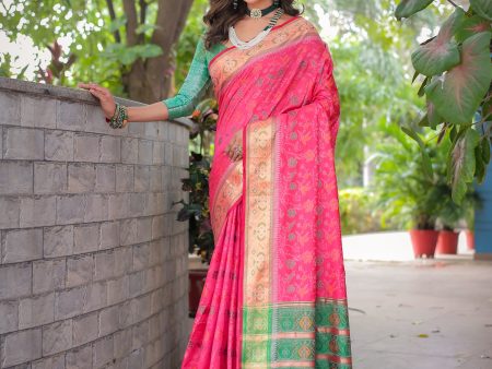 Sonakshi Women s Pink Patola Silk Zari Woven Traditional Saree with Blouse Sale