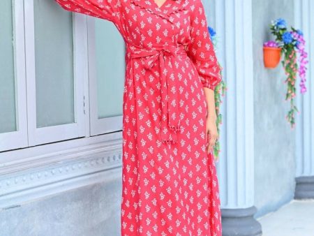 Aayaa Pure Muslin printed Kurti & Pant - Red pink Online Hot Sale