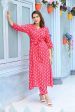 Aayaa Pure Muslin printed Kurti & Pant - Red pink Online Hot Sale