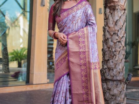 Sonakshi Women s Light Purple Dharmavaram Silk Zari Woven Traditional Saree with Blouse on Sale