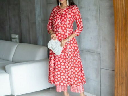 Aayaa Pure Muslin printed Kurti & Pant - Red For Cheap