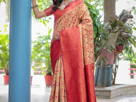 Sonakshi Women s Beige Banarasi Silk Zari Woven Traditional Saree with Blouse Sale