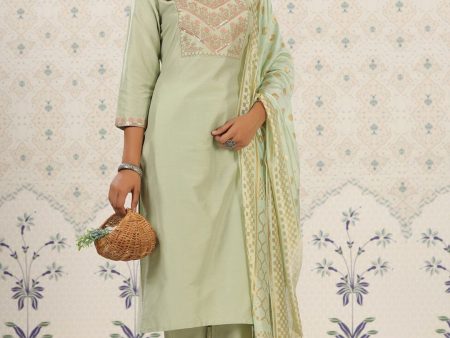 Ode by House of Pataudi Ethnic Motifs Embroidered Regular Kurta with Trousers & Dupatta Sale