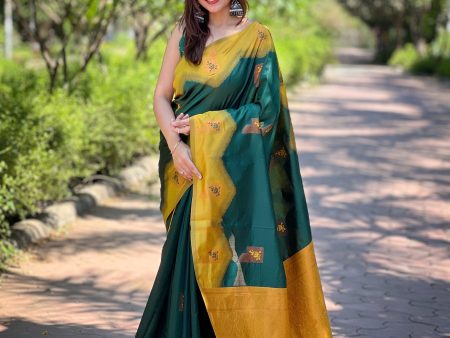 Sonakshi Women s Bottle Green Banarasi Silk Zari Woven Traditional Saree with Blouse For Discount