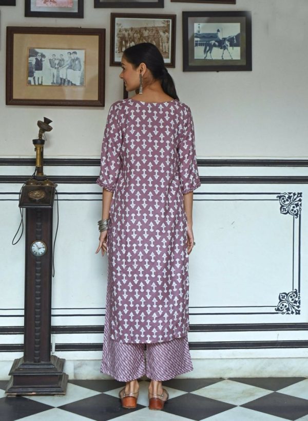 Aayaa Pure Muslin printed Kurti & Pant - purple For Cheap