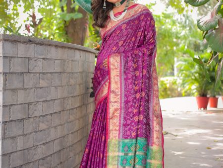 Sonakshi Women s Purple Patola Silk Zari Woven Traditional Saree with Blouse Sale