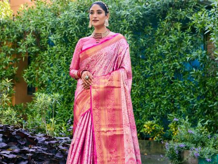 Sonakshi Women s Pink Banarasi Handloom Silk Zari Woven Traditional Saree with Blouse Hot on Sale