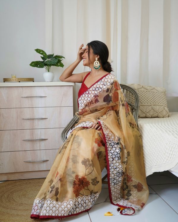 Vamsee 3 Latkan Brown Organza Saree Fashion