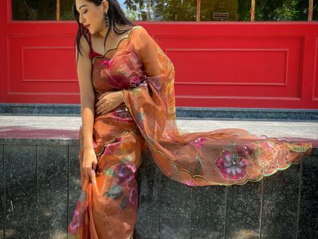 Vamsee Brijbala Mustard Organza Saree Hot on Sale