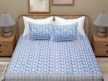 Blue Ethnic Motifs Cotton King Bedsheet With 2 Zipper Pillow Covers - Super King Size by House of Ree Online