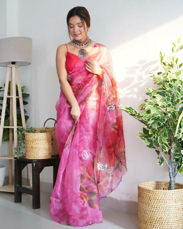 Vamsee Dillagi Dark Pink (Dillagi) Organza Saree Online Hot Sale