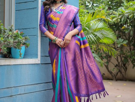 Sonakshi Women s Purple Semi Kanjivaram Pattu Silk Zari Woven Traditional Saree with Blouse Online now