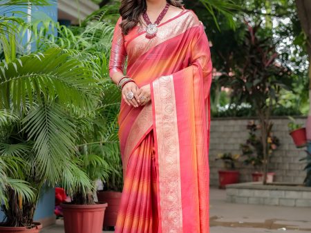 Sonakshi Women s Orange Banarasi Silk Zari Woven Traditional Saree with Blouse For Cheap