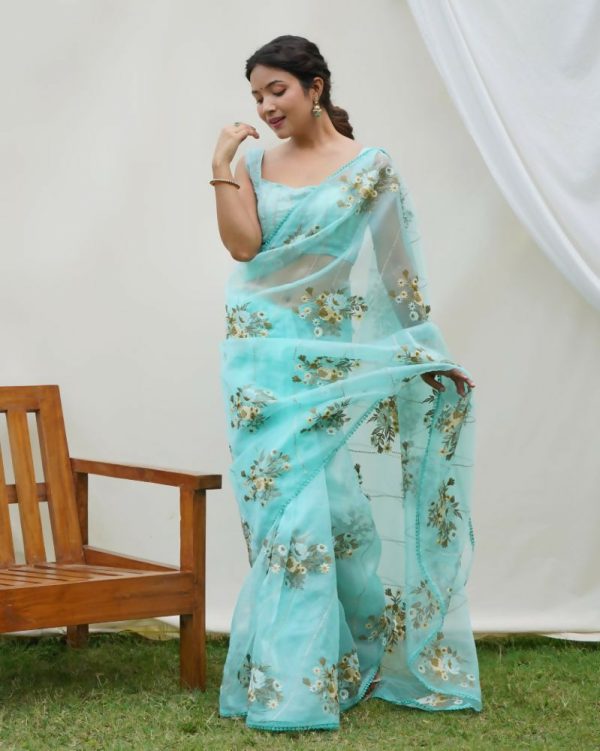 Vamsee Anamika Sky Organza Silk Saree Online Hot Sale