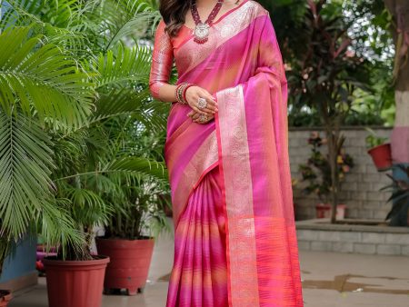 Sonakshi Women s Pink Banarasi Silk Zari Woven Traditional Saree with Blouse Cheap