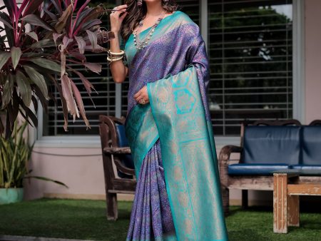 Sonakshi Women s Purple Banarasi Silk Zari Woven Traditional Saree with Blouse Fashion